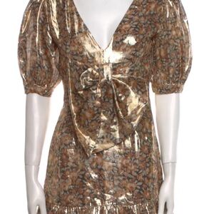 LoveShackFancy Tan Patterned Mini Dress